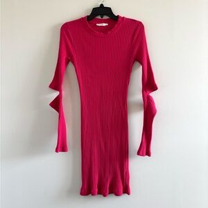 Lush Nordstrom Dress Pink Ribbed Knit Cut Out Sleeve Women M Boho Festival USA